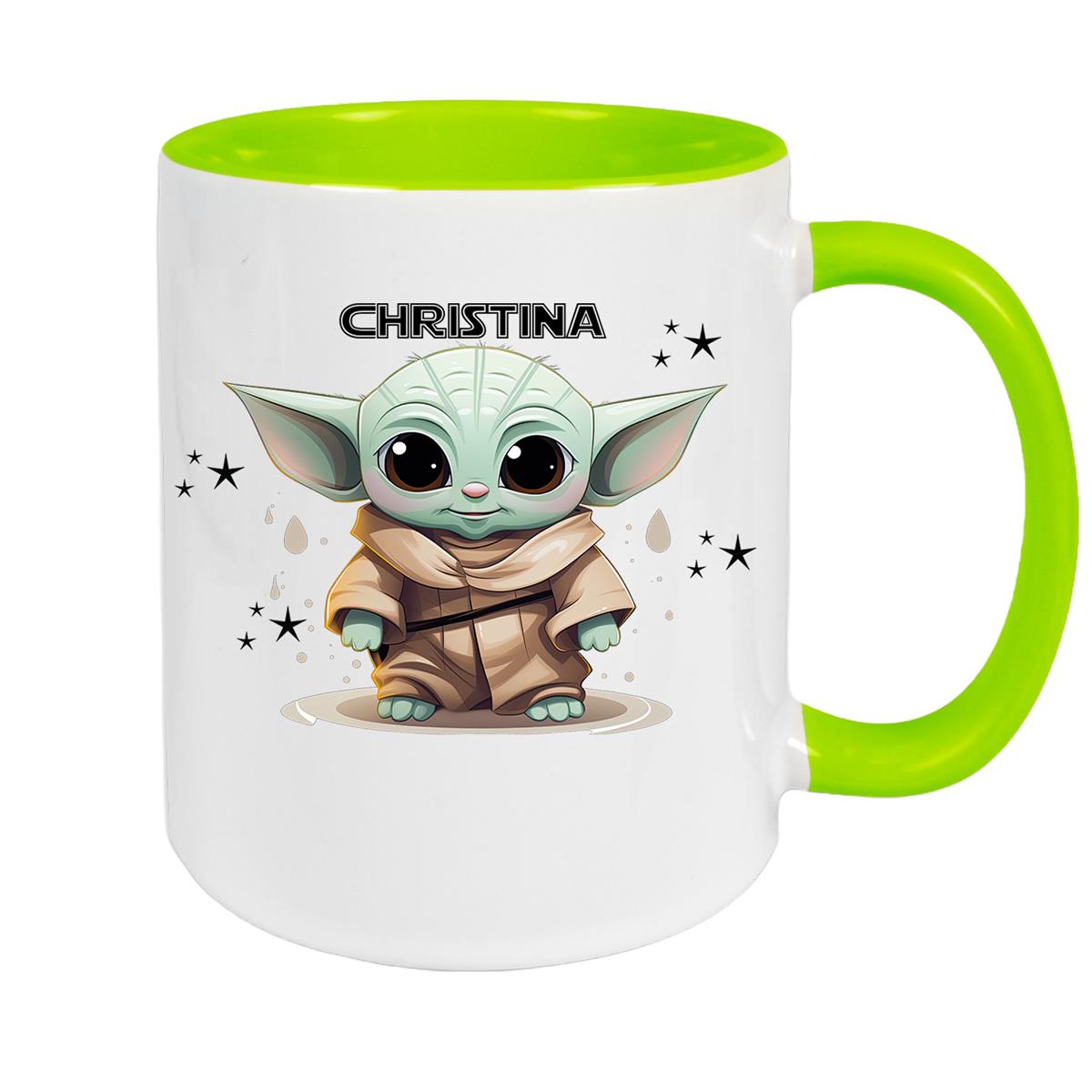 Tasse Wunschname Baby-Yoda 3 Keramik Kinderbecher personalisiert versch. Farben