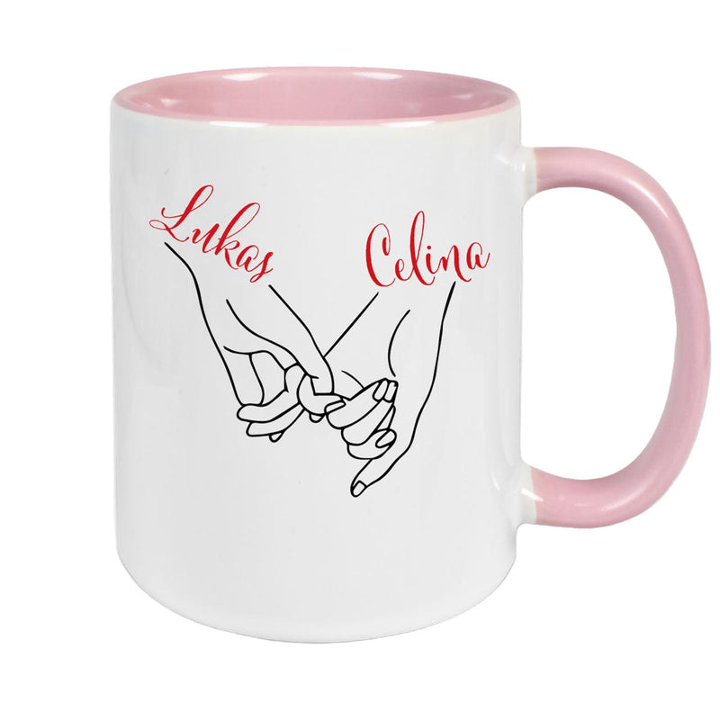 Tasse Hände Valentinstag 5 Wunschnamen Keramik personalisiert versch. Farben