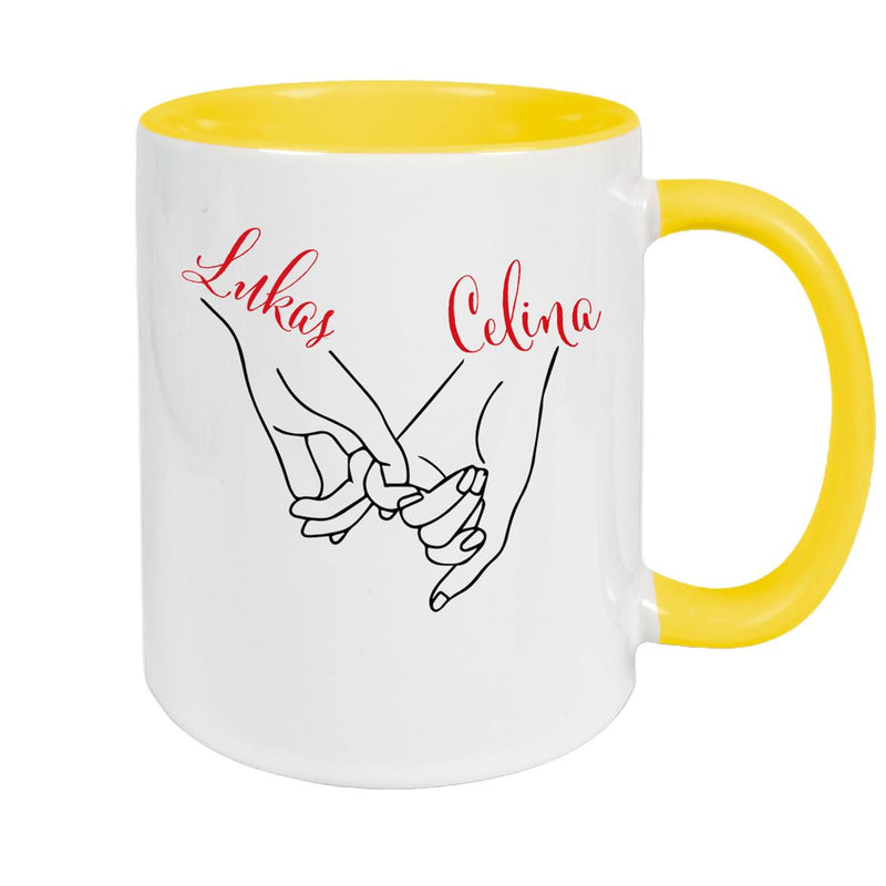Tasse Hände Valentinstag 5 Wunschnamen Keramik personalisiert versch. Farben