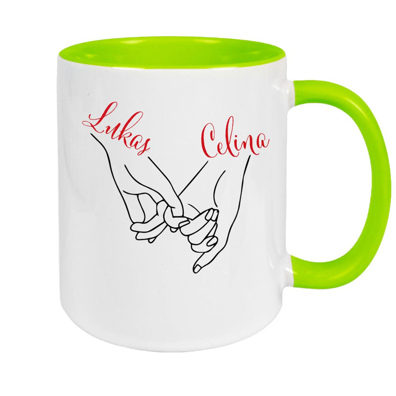 Tasse Hände Valentinstag 5 Wunschnamen Keramik personalisiert versch. Farben