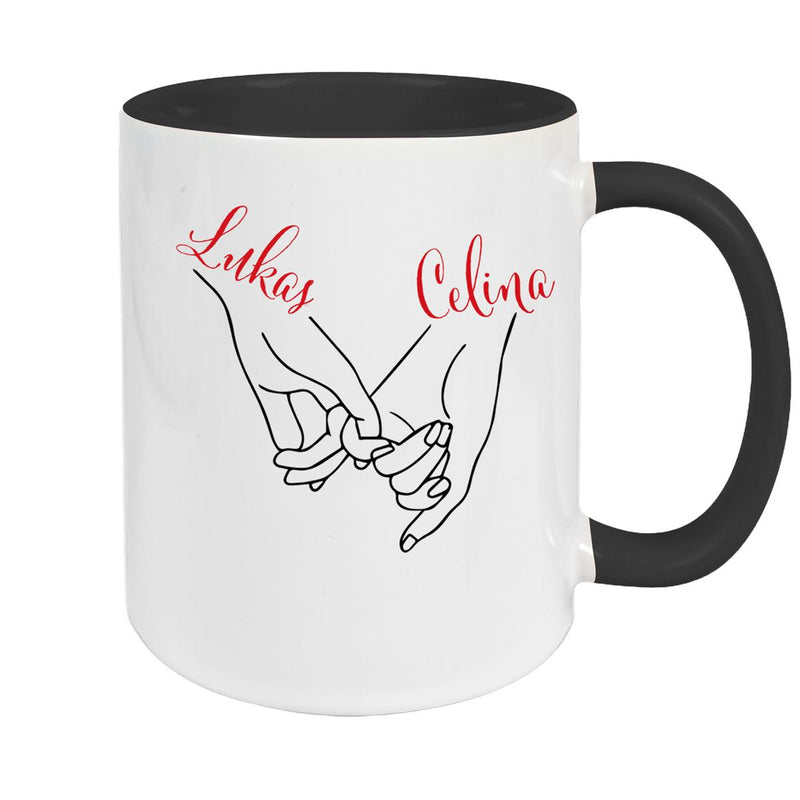 Tasse Hände Valentinstag 5 Wunschnamen Keramik personalisiert versch. Farben