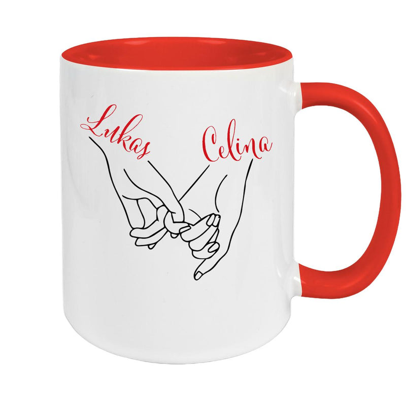 Tasse Hände Valentinstag 5 Wunschnamen Keramik personalisiert versch. Farben