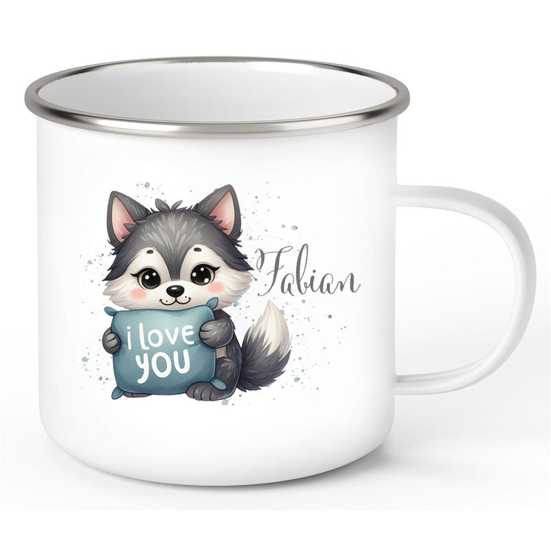 Tasse Liebe - Fuchs Valentinstag Wunschnamen Emaille personalisiert
