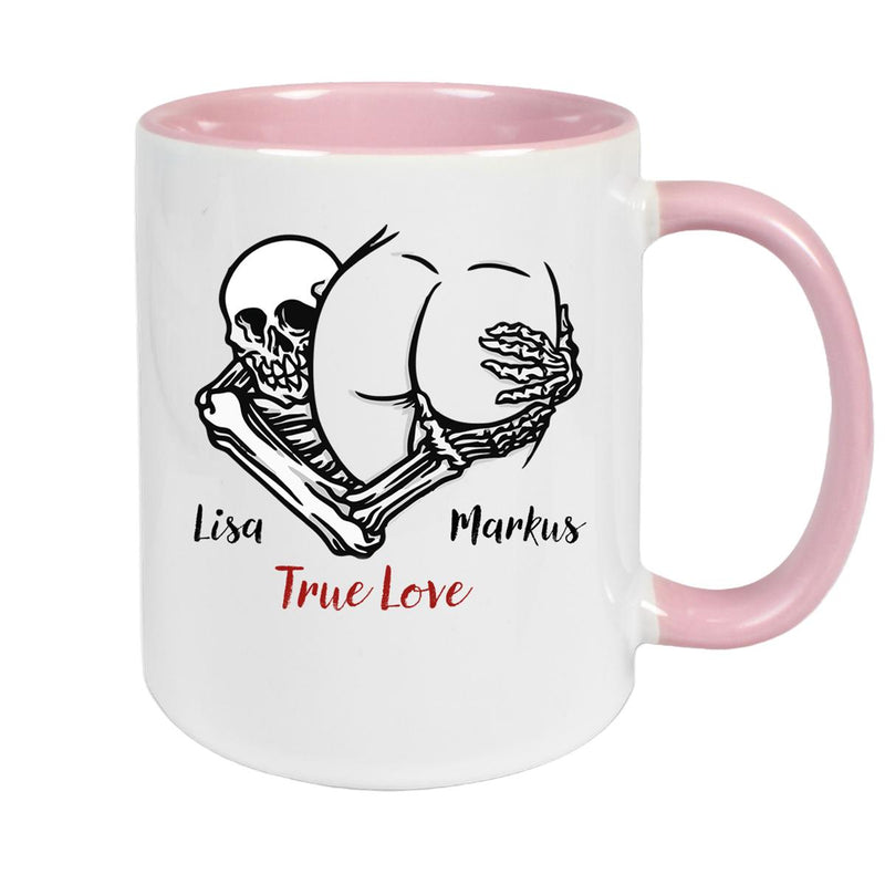 Tasse Totenkopf True Love Valentinstag 7 Wunschnamen Keramik personalisiert versch. Farben