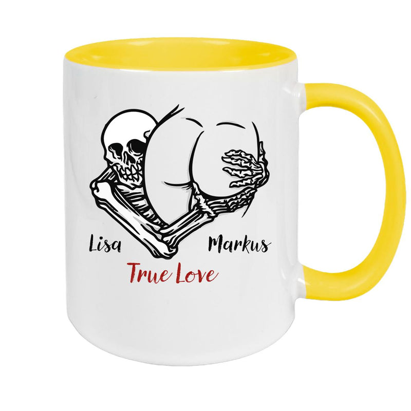 Tasse Totenkopf True Love Valentinstag 7 Wunschnamen Keramik personalisiert versch. Farben