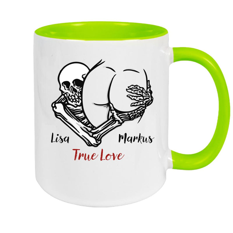 Tasse Totenkopf True Love Valentinstag 7 Wunschnamen Keramik personalisiert versch. Farben