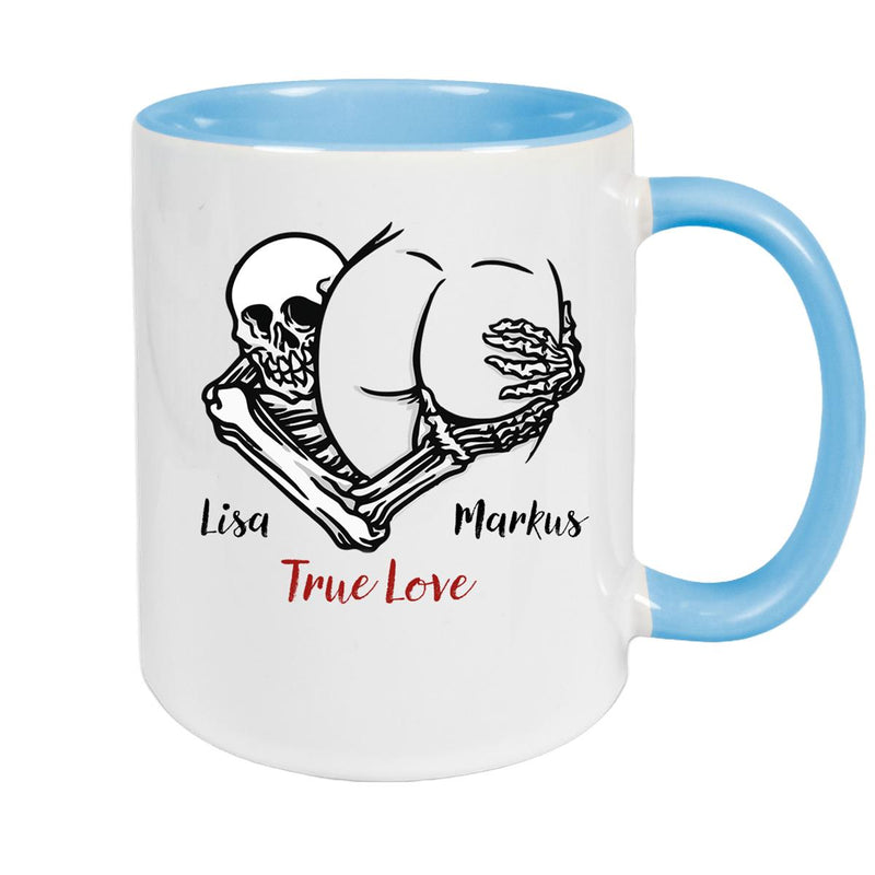 Tasse Totenkopf True Love Valentinstag 7 Wunschnamen Keramik personalisiert versch. Farben