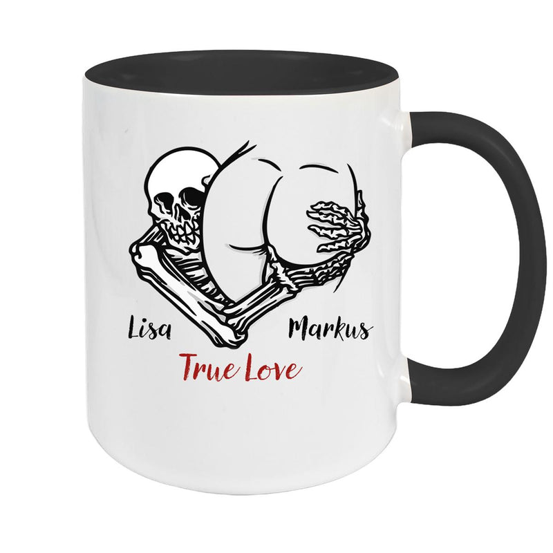 Tasse Totenkopf True Love Valentinstag 7 Wunschnamen Keramik personalisiert versch. Farben