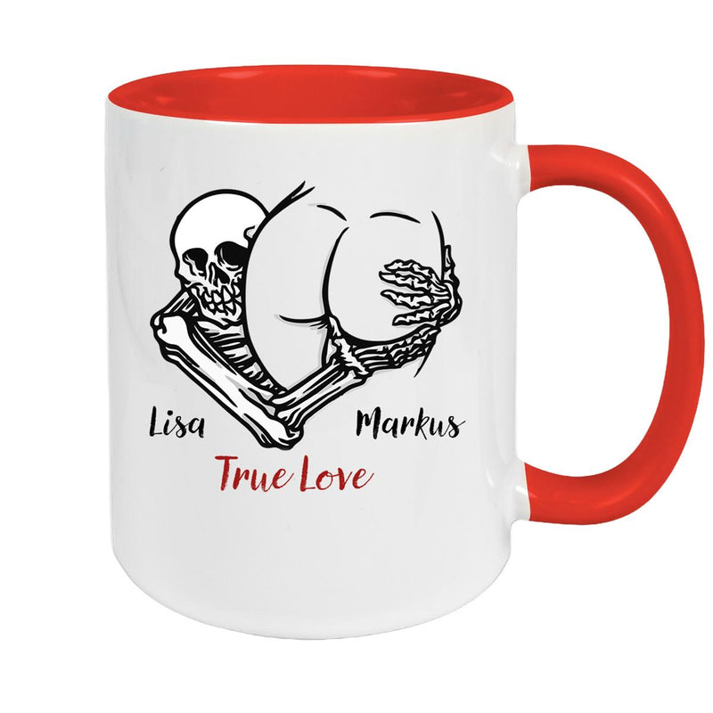 Tasse Totenkopf True Love Valentinstag 7 Wunschnamen Keramik personalisiert versch. Farben