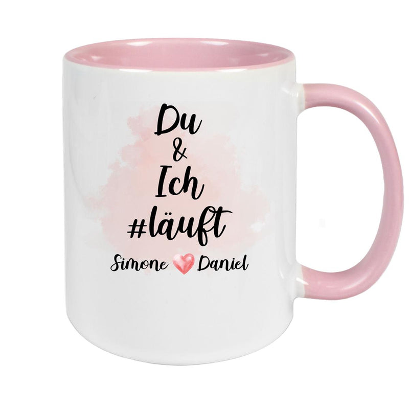 Tasse Spruch "Du & Ich Läuft" Valentinstag 8 Wunschnamen Keramik personalisiert versch. Farben