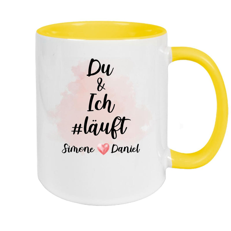 Tasse Spruch "Du & Ich Läuft" Valentinstag 8 Wunschnamen Keramik personalisiert versch. Farben