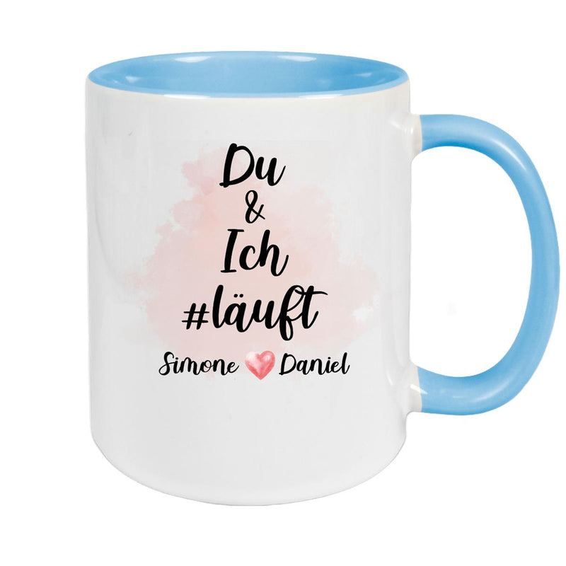 Tasse Spruch "Du & Ich Läuft" Valentinstag 8 Wunschnamen Keramik personalisiert versch. Farben
