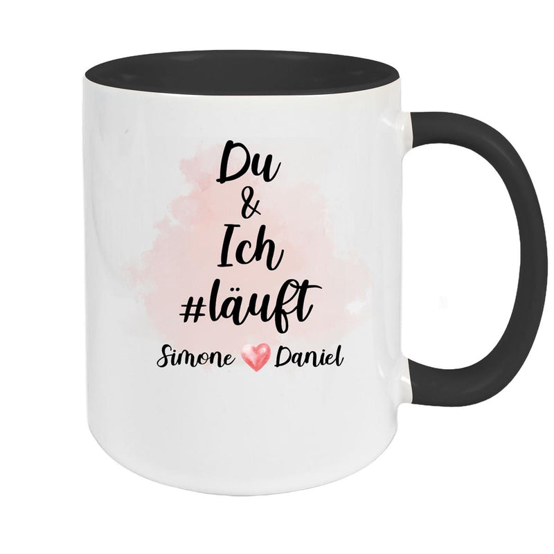 Tasse Spruch "Du & Ich Läuft" Valentinstag 8 Wunschnamen Keramik personalisiert versch. Farben