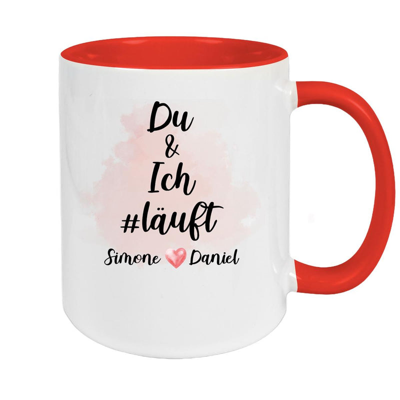 Tasse Spruch "Du & Ich Läuft" Valentinstag 8 Wunschnamen Keramik personalisiert versch. Farben