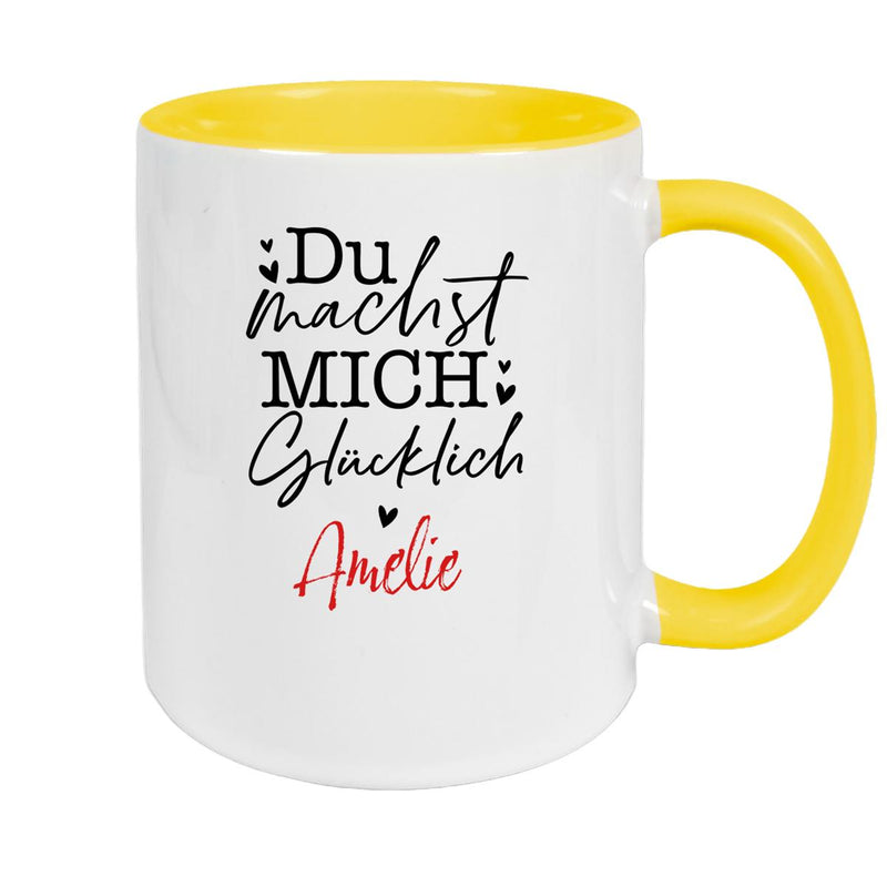 Tasse Liebe - Spruch "Du machst mich glücklich" Valentinstag Wunschnamen Keramik personalisiert versch. Farben