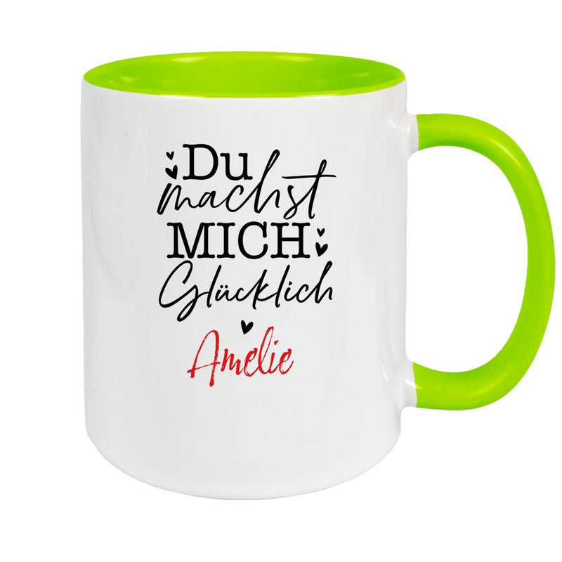 Tasse Liebe - Spruch "Du machst mich glücklich" Valentinstag Wunschnamen Keramik personalisiert versch. Farben