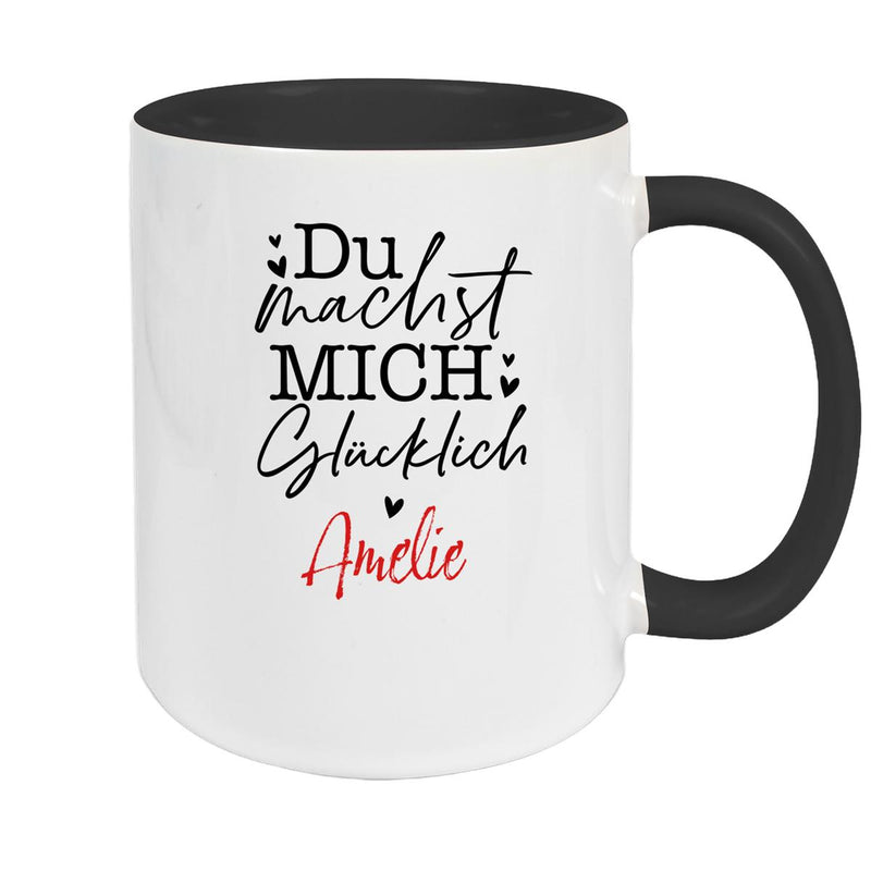 Tasse Liebe - Spruch "Du machst mich glücklich" Valentinstag Wunschnamen Keramik personalisiert versch. Farben