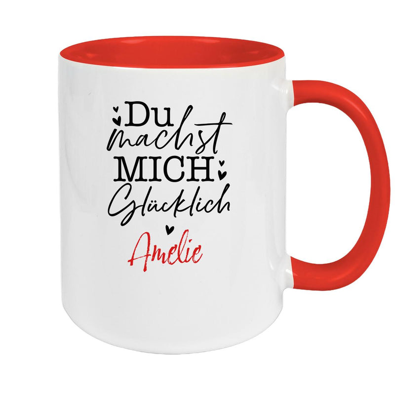 Tasse Liebe - Spruch "Du machst mich glücklich" Valentinstag Wunschnamen Keramik personalisiert versch. Farben