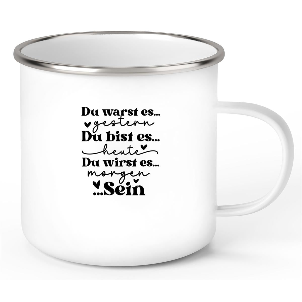 Tasse Spruch "Du bist es" Valentinstag 12 Wunschnamen Emaille personalisiert