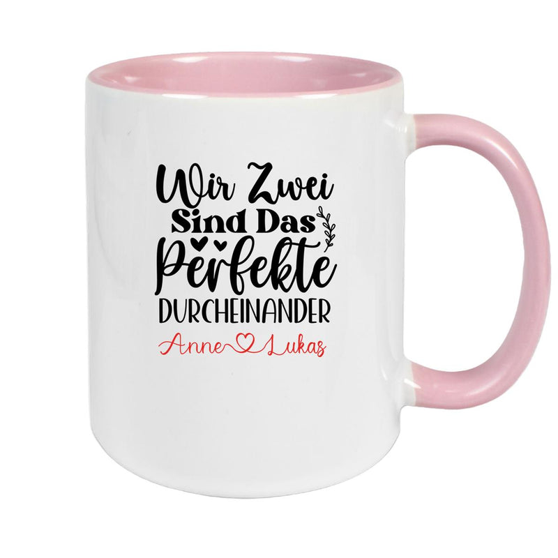 Tasse Liebe - "Wir Zwei sind das perfekte Durcheinander" Valentinstag Wunschnamen Keramik personalisiert versch. Farben