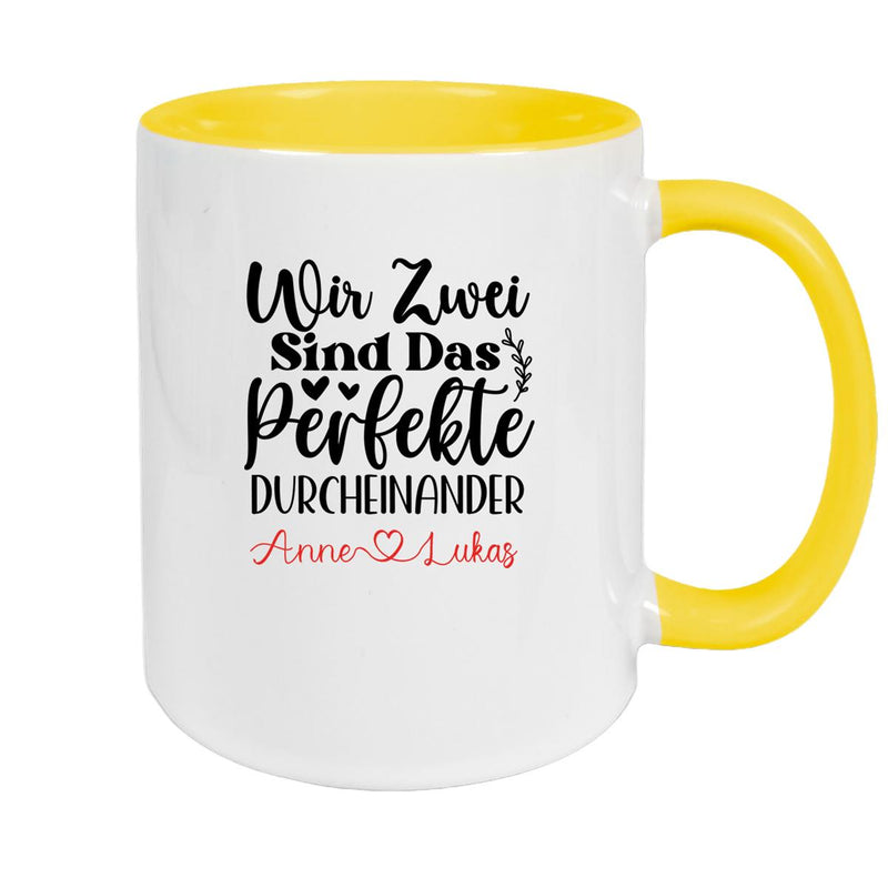 Tasse Liebe - "Wir Zwei sind das perfekte Durcheinander" Valentinstag Wunschnamen Keramik personalisiert versch. Farben