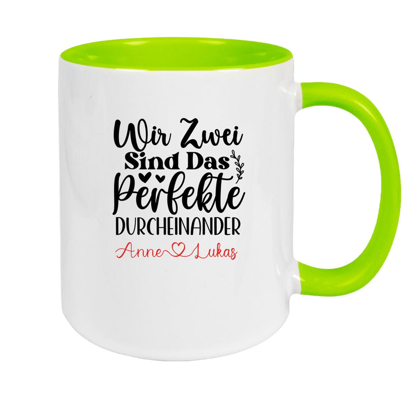 Tasse Liebe - "Wir Zwei sind das perfekte Durcheinander" Valentinstag Wunschnamen Keramik personalisiert versch. Farben