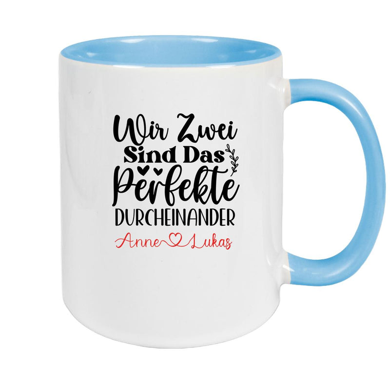 Tasse Liebe - "Wir Zwei sind das perfekte Durcheinander" Valentinstag Wunschnamen Keramik personalisiert versch. Farben