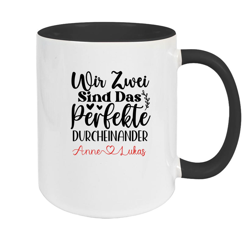 Tasse Liebe - "Wir Zwei sind das perfekte Durcheinander" Valentinstag Wunschnamen Keramik personalisiert versch. Farben