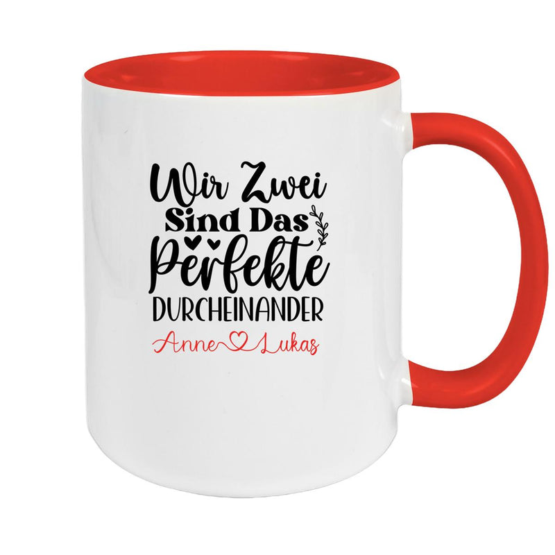 Tasse Liebe - "Wir Zwei sind das perfekte Durcheinander" Valentinstag Wunschnamen Keramik personalisiert versch. Farben