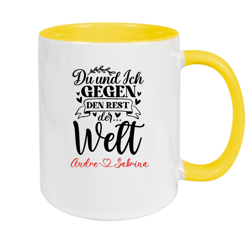 Tasse Liebe - Spruch "Du und Ich, gegen den Rest der Welt" Valentinstag Wunschnamen Keramik personalisiert versch. Farben