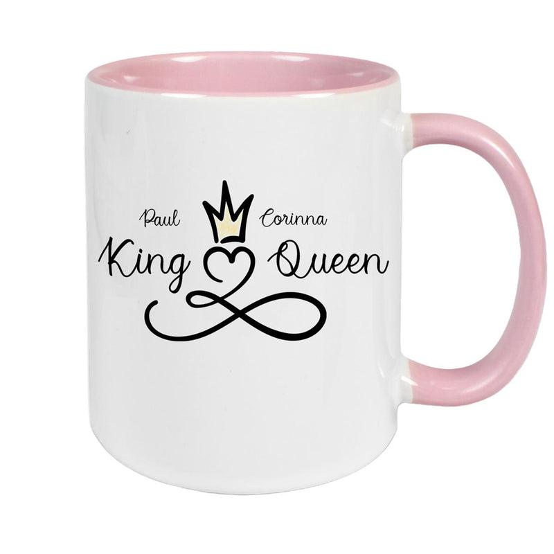 Tasse Liebe - Spruch "King & Queen" Valentinstag Wunschnamen Keramik personalisiert versch. Farben