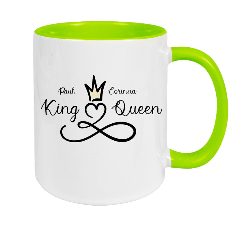 Tasse Liebe - Spruch "King & Queen" Valentinstag Wunschnamen Keramik personalisiert versch. Farben