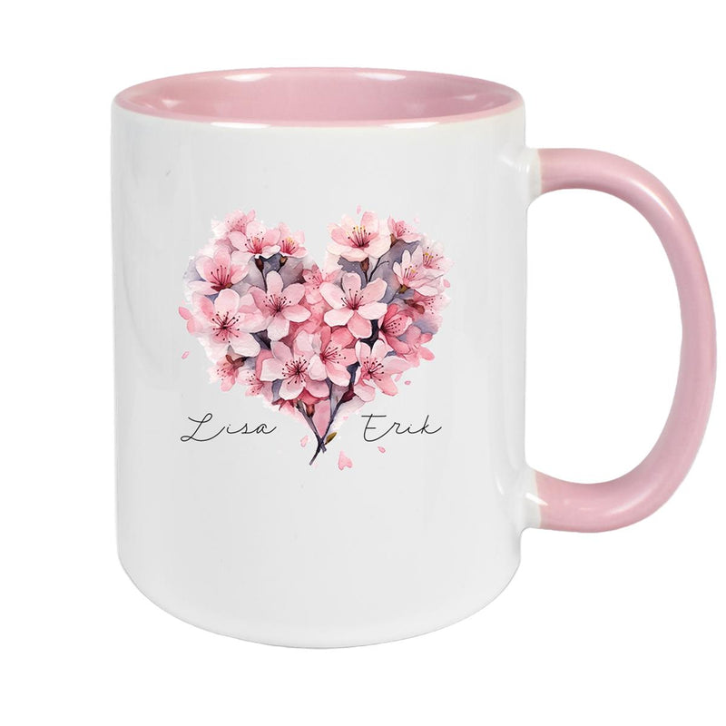 Tasse Liebe - Kirschblüten-Herz Valentinstag Wunschnamen Keramik personalisiert versch. Farben