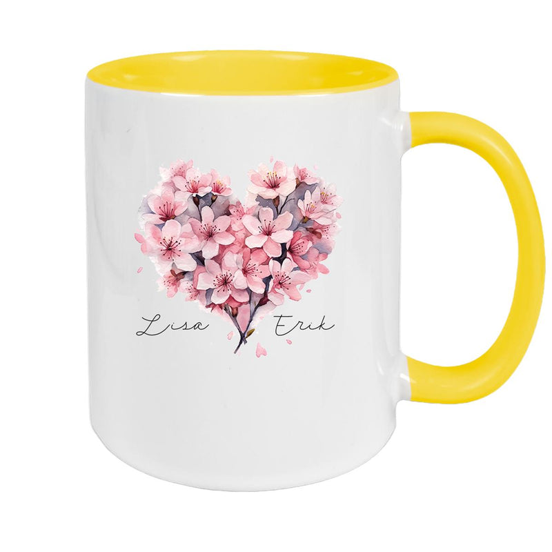 Tasse Liebe - Kirschblüten-Herz Valentinstag Wunschnamen Keramik personalisiert versch. Farben