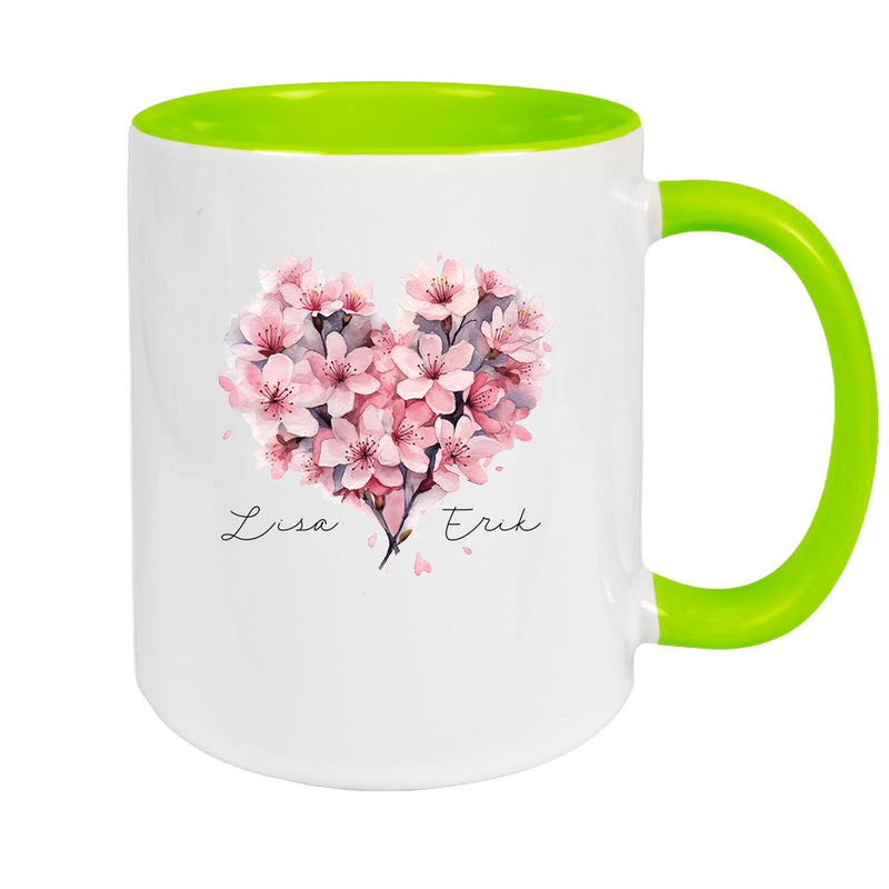 Tasse Liebe - Kirschblüten-Herz Valentinstag Wunschnamen Keramik personalisiert versch. Farben