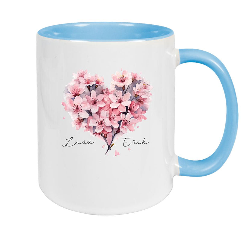 Tasse Liebe - Kirschblüten-Herz Valentinstag Wunschnamen Keramik personalisiert versch. Farben