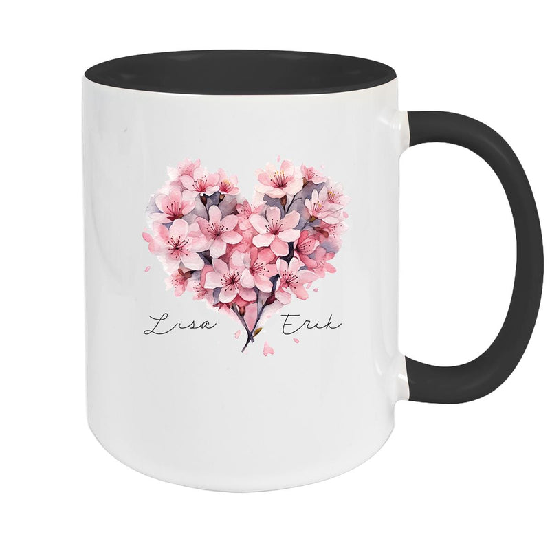Tasse Liebe - Kirschblüten-Herz Valentinstag Wunschnamen Keramik personalisiert versch. Farben