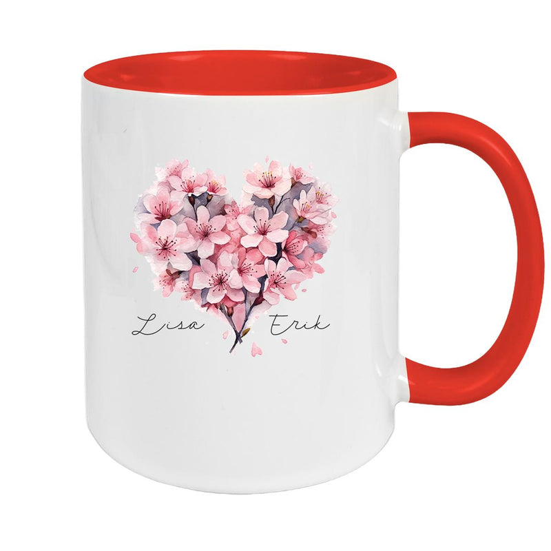Tasse Liebe - Kirschblüten-Herz Valentinstag Wunschnamen Keramik personalisiert versch. Farben