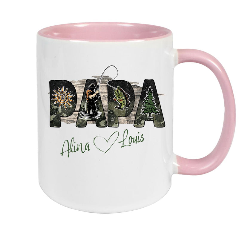 Tasse Vatertag 6 "Angler" Wunschnamen Keramik Personalisiert versch. Farben