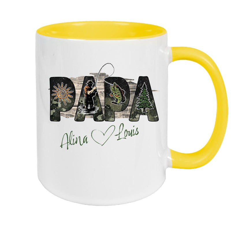 Tasse Vatertag 6 "Angler" Wunschnamen Keramik Personalisiert versch. Farben