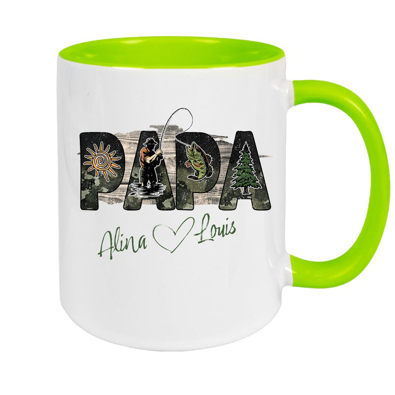 Tasse Vatertag 6 "Angler" Wunschnamen Keramik Personalisiert versch. Farben