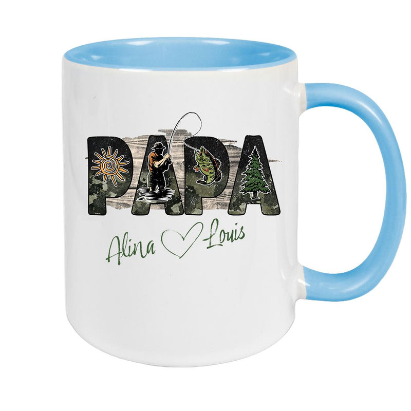 Tasse Vatertag 6 "Angler" Wunschnamen Keramik Personalisiert versch. Farben