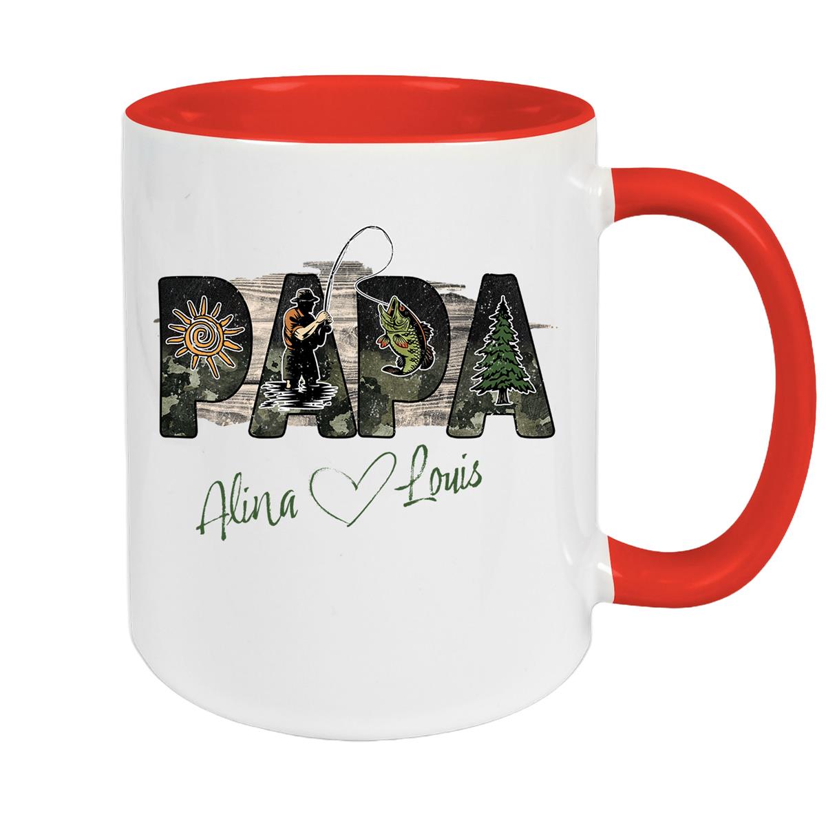 Tasse Vatertag 6 "Angler" Wunschnamen Keramik Personalisiert versch. Farben