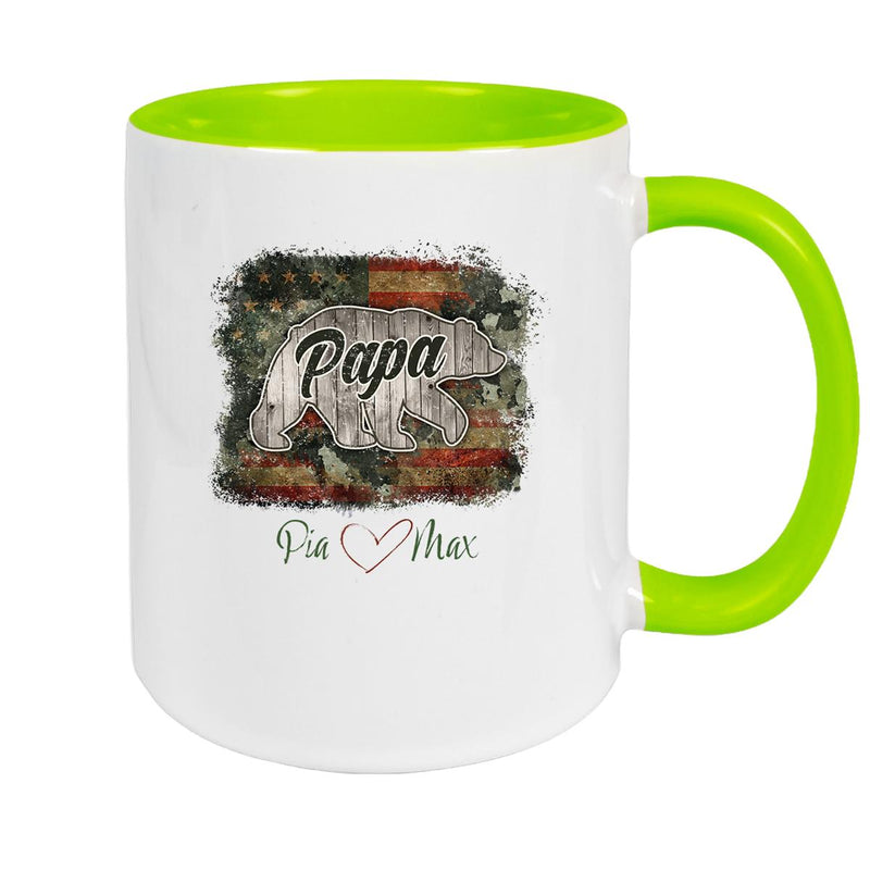 Tasse Vatertag 7 Papa "Bär" Wunschnamen Keramik Personalisiert versch. Farben