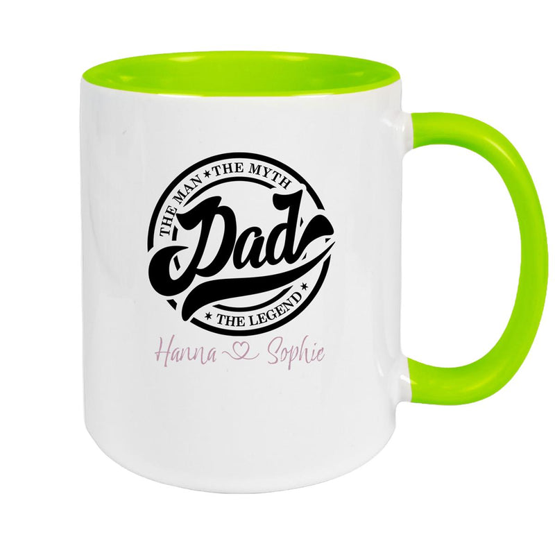 Tasse Vatertag 8 Papa, "The Legend" Wunschnamen Keramik Personalisiert versch. Farben