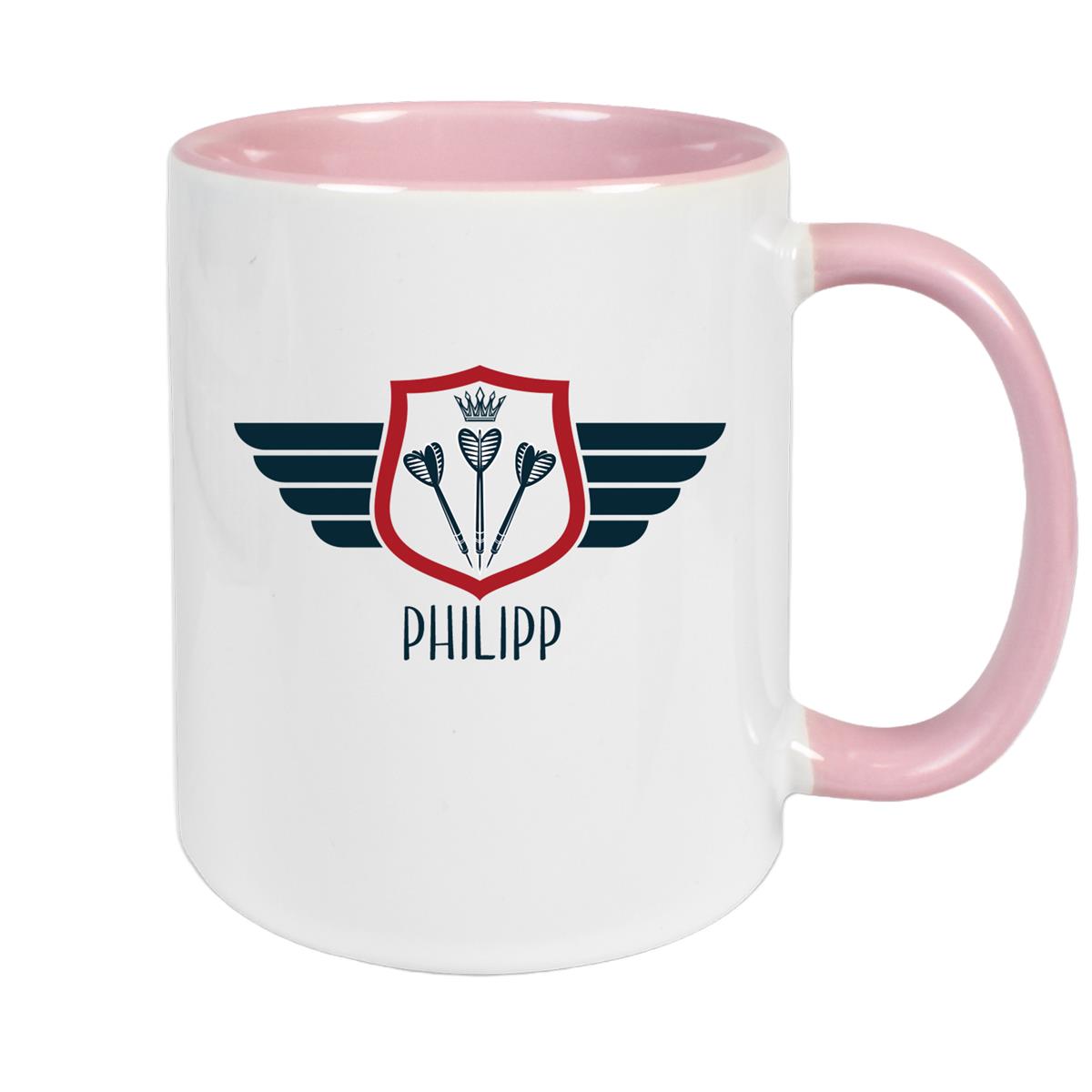 Tasse Dart 2 Wunschname Keramik Kinderbecher personalisiert versch. Farben