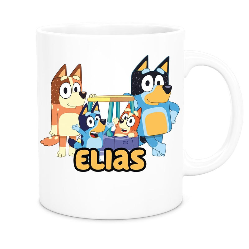 Tasse Bluey 2 Wunschname Keramik Kinderbecher personalisiert versch. Farben