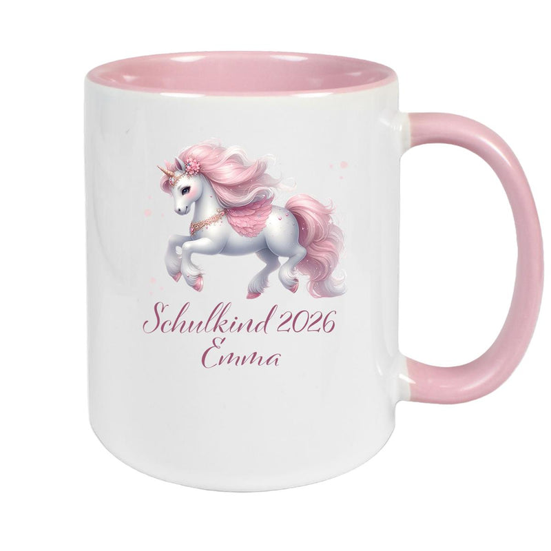 Tasse Schulkind 03 Wunschname Einhorn Keramik Kinderbecher Personalisiert versch. Farben