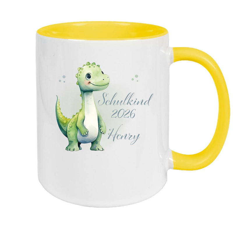 Tasse Schulkind 4 Wunschname Dino1 Keramik Kinderbecher Personalisiert versch. Farben