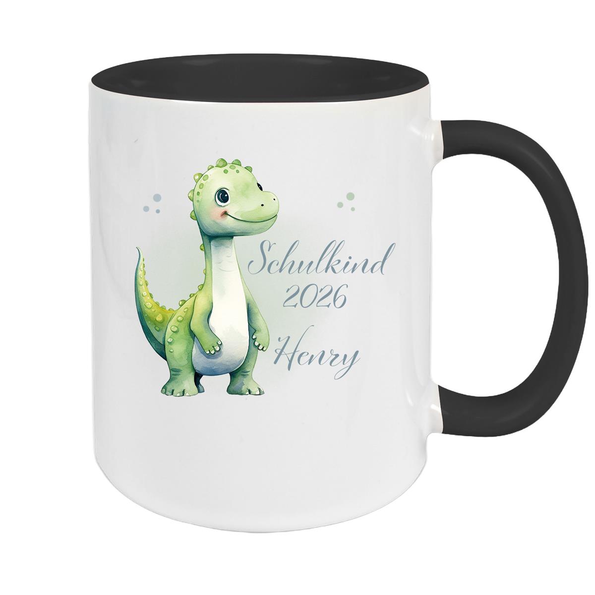 Tasse Schulkind 4 Wunschname Dino1 Keramik Kinderbecher Personalisiert versch. Farben